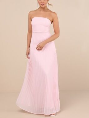 Lulus Celebratory Aesthetic Blush Pink Pleated Strapless Maxi Dress - Size M